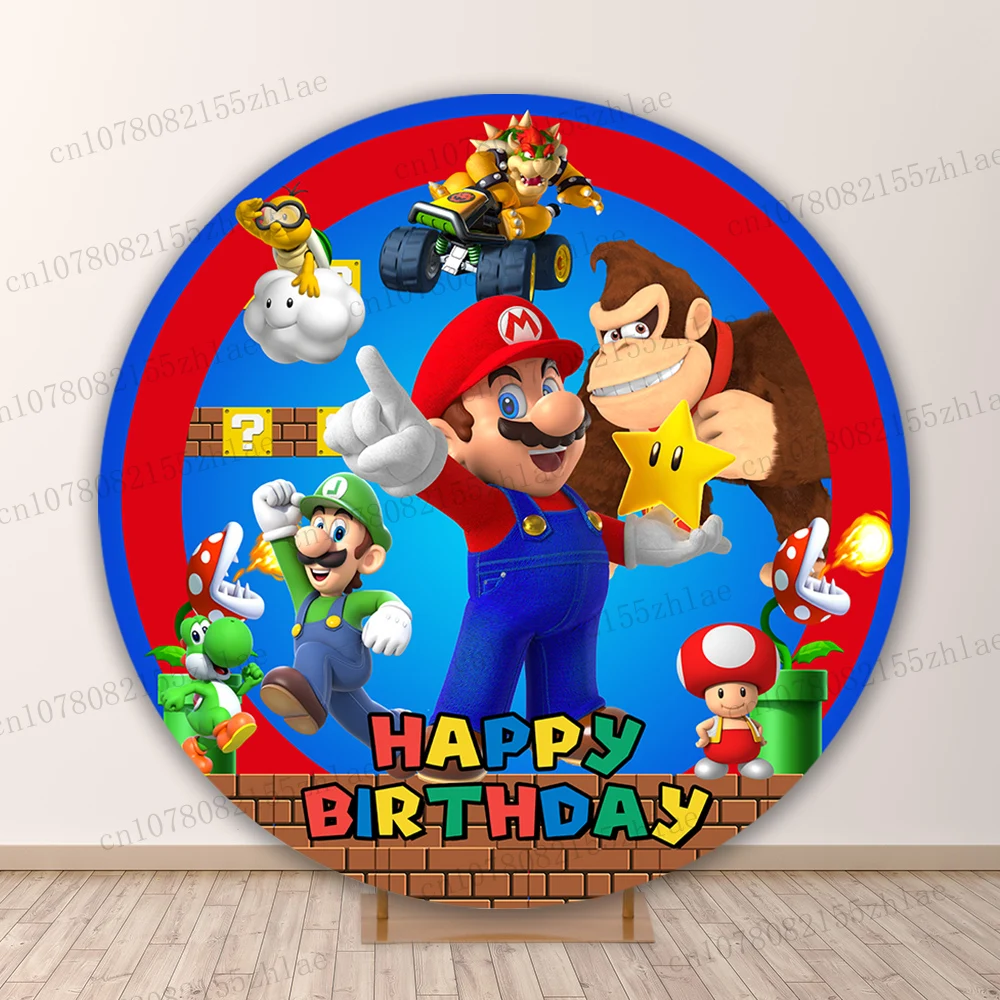 

Super Mario Round Photo Backdrop Birthday Party Photo Background Baby Shower Banner Photography Backdrop