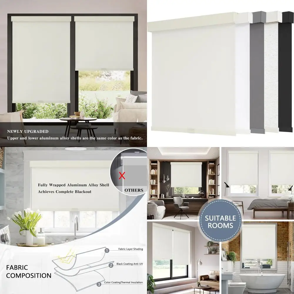 

Беспроводные тканевые шторы блэкаут с термоизоляцией и защитой от УФ-излучения для окон (34 x 72, цвет слоновой кости)