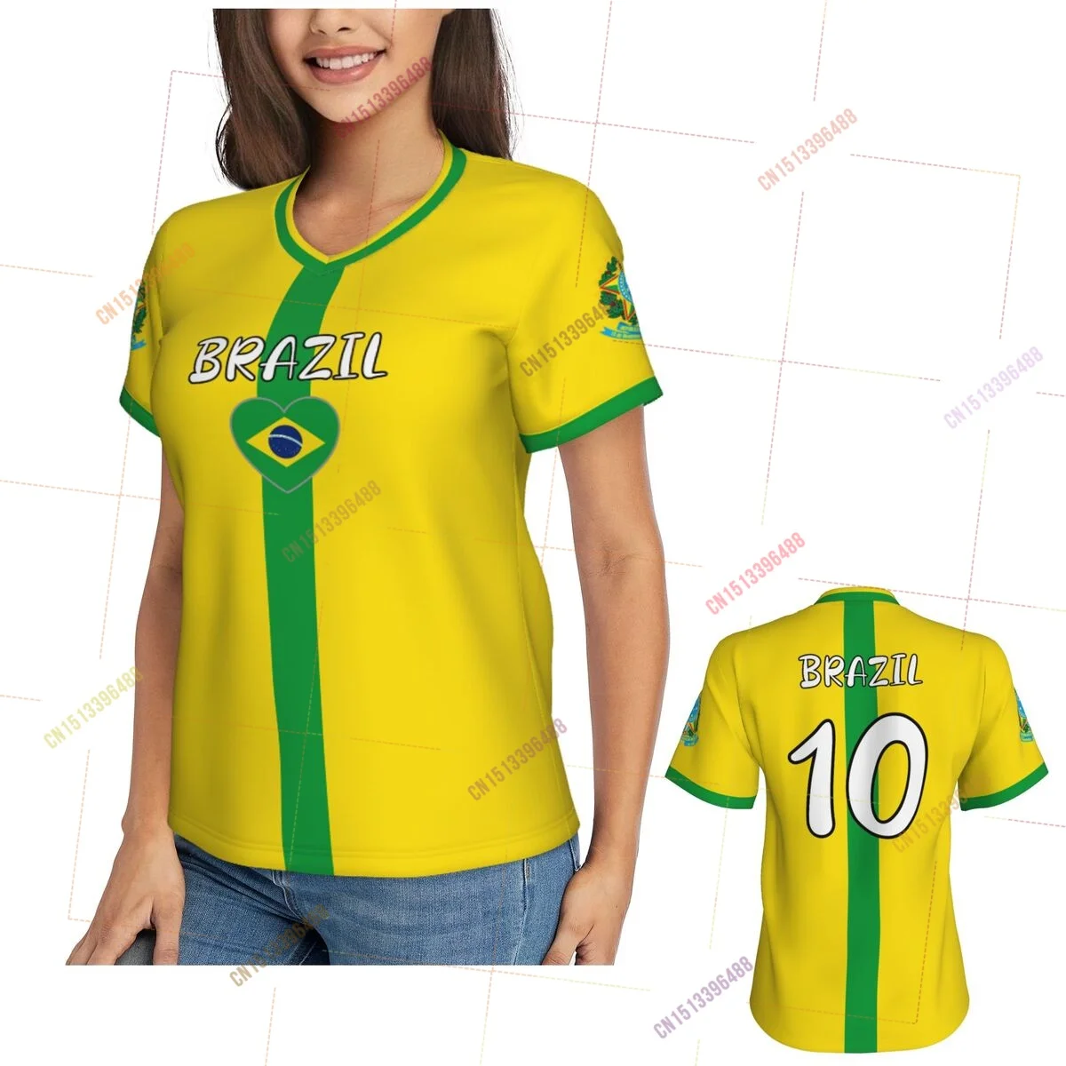 2026 Brazil Flag Shirts Women Patriotic Tee Tops V-Neck Short Sleeve Summer Soft Breathable Lady Y2k T-Shirt