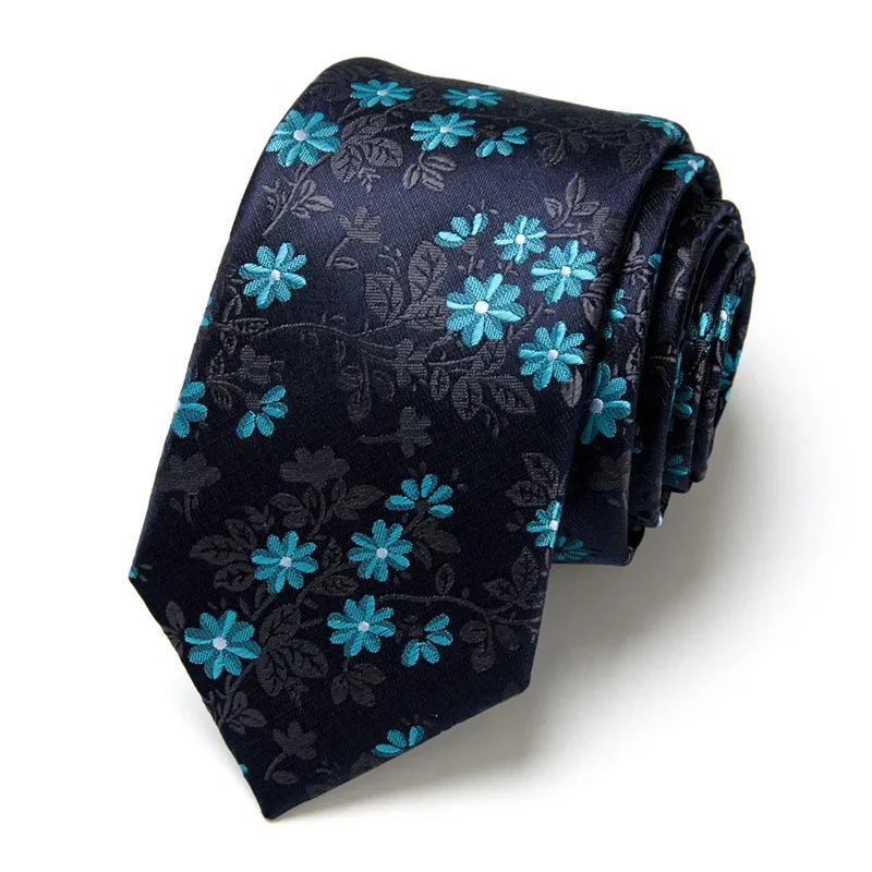 Silk New Men\'S Tie 7.5cm Blue Necktie Silk Gravatas For Men Paisley Floral Fit Wedding Workplace Slim For Men Fit Wedding