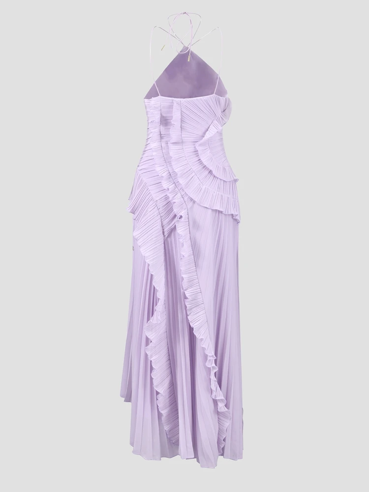 الصلبة الطبقات كشكش الرسن فساتين عارية الذراعين أكمام المرأة سليم صالح عالية الخصر المرقعة ماكسي رداء الصيف حزب ثوب مسائي