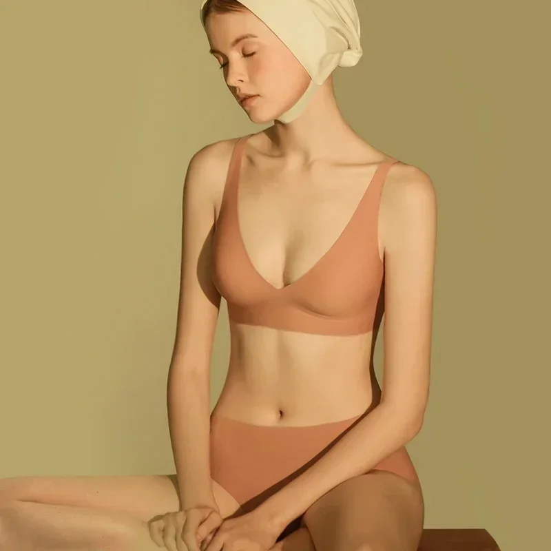 Sujiin Sexy Bras for Women Plunge Wireless Seamless Invisible Padded Push Up Bras Comfortable Smoothing Female Bralettes MX074