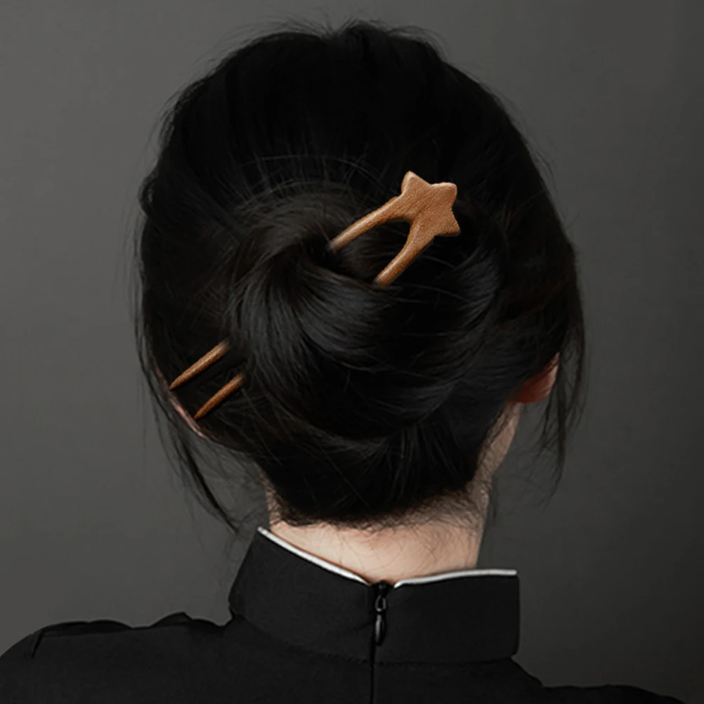 

Double Hairpin U-Shaped Wooden Pins for Women Long Hair Accessories Star Decorative Bun Sticks Hairstyle Tools French Pins Hair