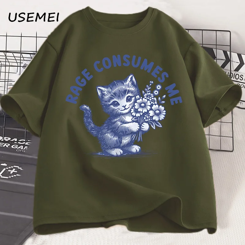 Rage Consumes Me Cat T-shirt Weirdcore Funny Hilarious Kitten Meme Unhinged T Shirt Health Dark Humor Tshirt Men's Clothes - view 4