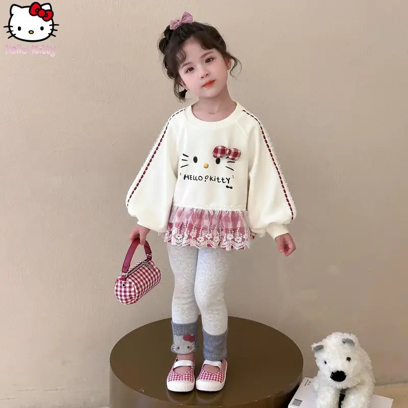 

Anime Girl Hello Kitty Set Autumn New Children Cartoon Soft Leggings Princess Sweet Kawaii Hoodie Two-Piece Set Versatile
