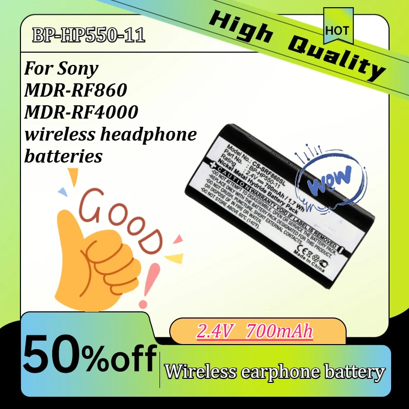 

2.4V 700mAh BP-HP550-11 is suitable for Sony MDR-RF860 MDR-RF4000 wireless headphone batteries