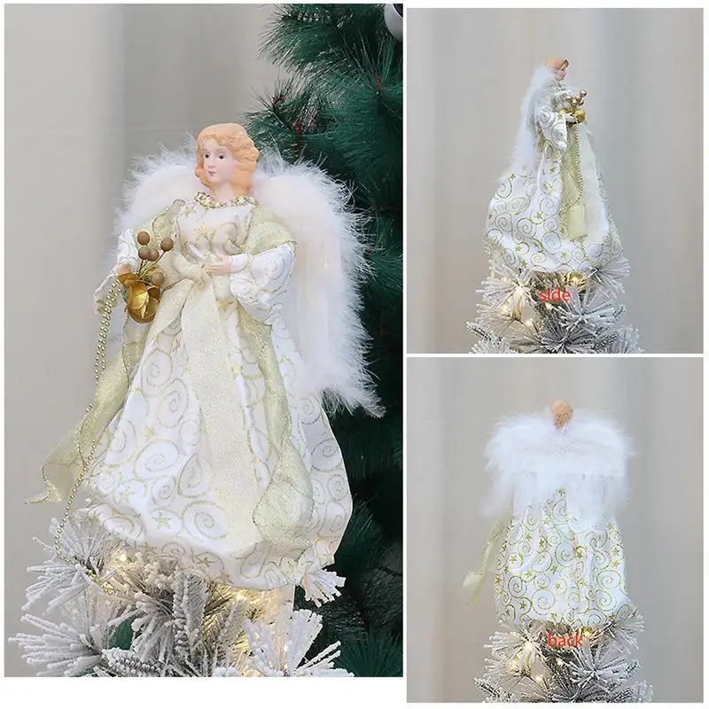 2024 Angel Christmas Tree Topper For Xmas Tree Top Gold Angel Christmas Topper Ornaments For Christmas Yard Cafe Home Decoration