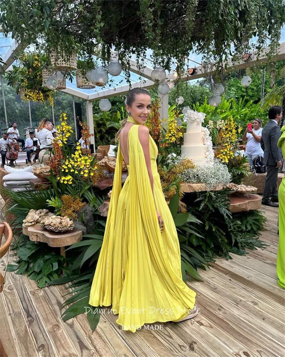 فساتين سهرة Dianruo فوشيا مكشكشة بدون ظهر ورقبة على شكل V عميقة من الشيفون رداء De Soirée مثير فيستدوس دي فييستا أنيقة مخصصة #5