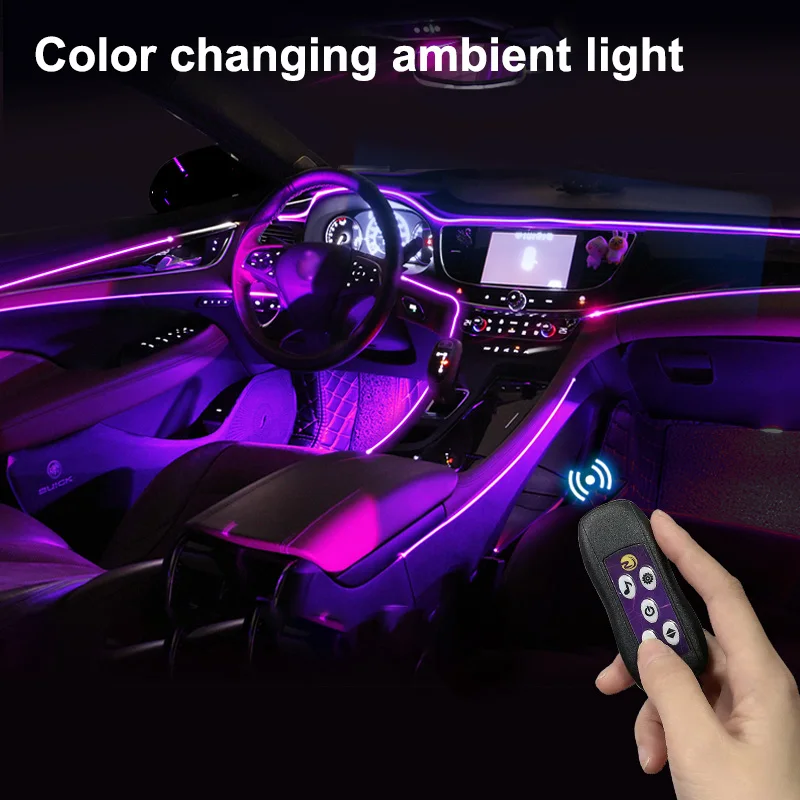 Tira de luz Interior de coche RGB, múltiples modos, Control de sonido, Lámpara decorativa de Neno ambiental con USB, tiras de luces de fibra óptica, 3M