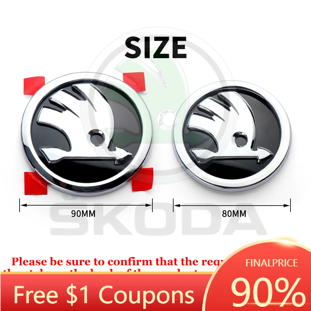 

2026 Hot 2pcs 80/90/100mm Car Front Hood Badge Rear Trunk Emblem Sticker For Skoda Rapid Fabia 1 2 Octavia 2 A7 Yeti Superb 3 A5