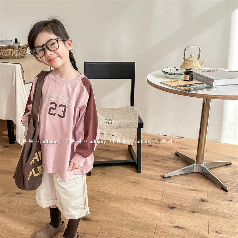 

Kid Shirt Top 2024 Autumn Children Wear Children Korean Style Autumn Long-sleeved T-shirt Hoodie Boys and Girls Autumn Bottoms