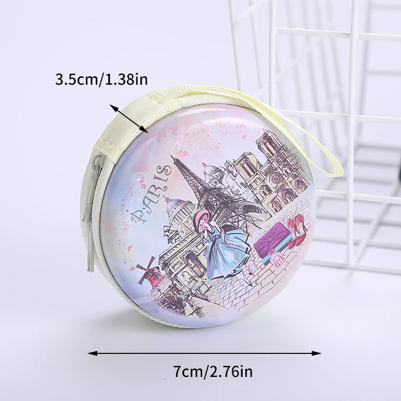 Tinplate Hot Unisex Women Mini Coin Bag Cute Round Headset Paris Eiffel Zipper Coin Purse Key MIni Wallet Pouch Bag New Wallet