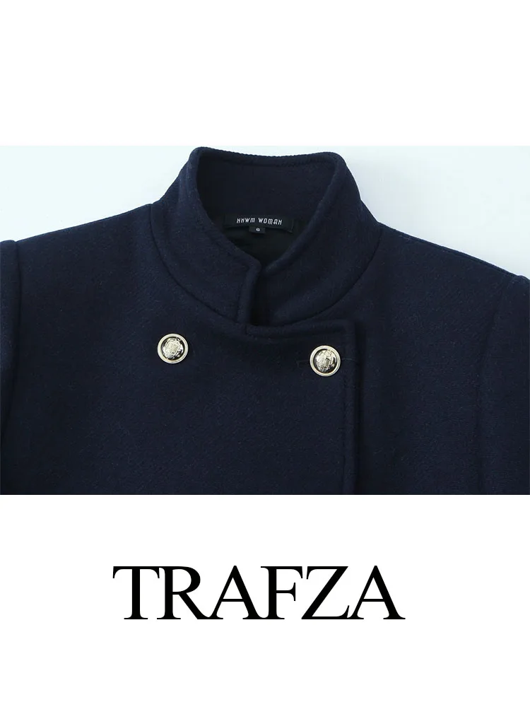 TRAFZA cappotti donna High Street nero colletto alla coreana tasche bottone decorare doppio petto 3 colori cappotto invernale donna 2024 Trendy