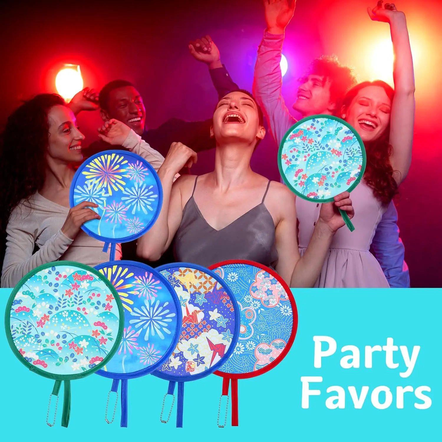 6-teiliges Set aus faltbaren runden Handfächer und Flying Discs - Tragbares Sommergeschenk für Outdoor-Partys, Strand, Hochzeit, Reisen, Festivals, Unisex – Detail 14