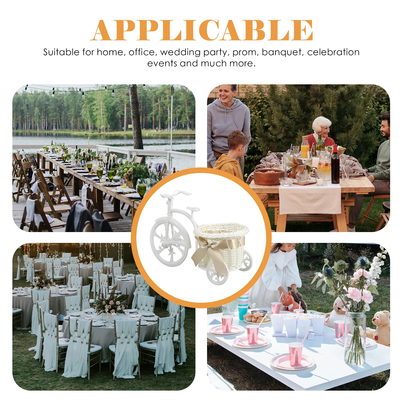 

Adorable Tricycle Shape Small Woven Flower Basket Storage Basket For Wedding Party Shower Decorations Plastic Candy Holder
