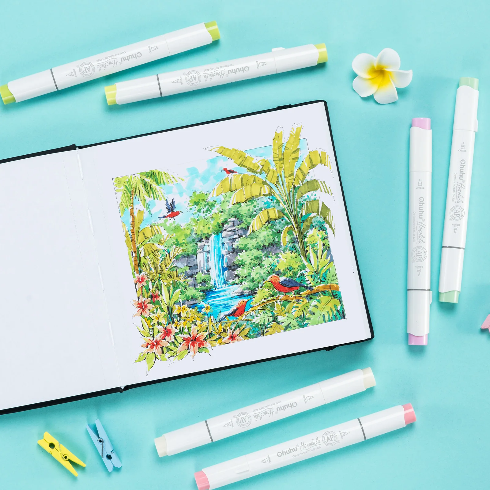 오후후 블리드프루프 양면 마커 패드 PU 커버 아트 스케치북 하드커버 스케칭 북 (알코올 마커, 페인트, 드로잉용)