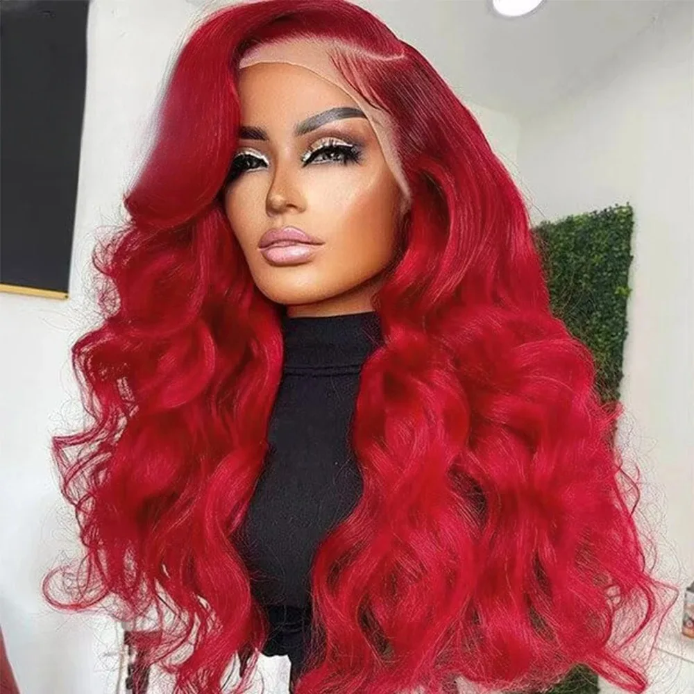 30 بوصة شعر أحمر الدانتيل الجبهة الباروكات قبل قطعها طويل الجسم موجة غلويليس الأحمر اللون الباروكات مقاومة للحرارة الاصطناعية الدانتيل شعر مستعار أمامي