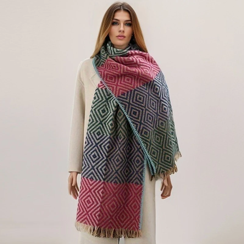 Classic Thick Poncho Shawl Women Cashmere Scarf Luxury Plaid Print Warm Blanket Pashmins Wraps with Tassel Bufanda 2023 Echarpe