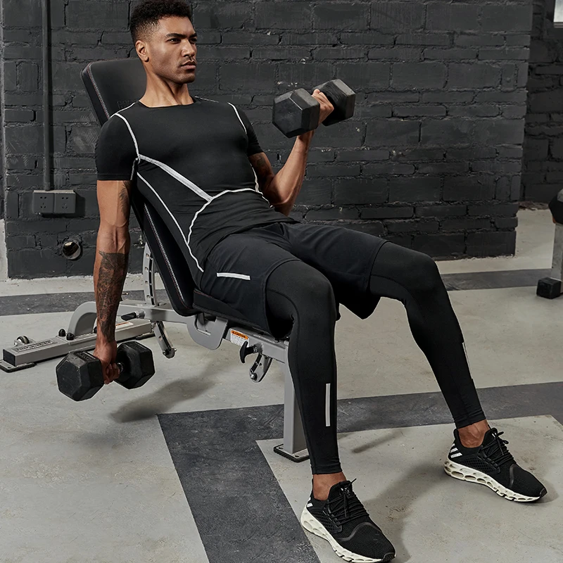 Profession Compression Pants Men Running Tights with Reflective Striped Basketball Gym Legging Workout Fitness Trousers Male