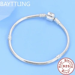 Famous Brand Original Certified 925 Sterling Silver Bracelet for Women DIY Charms Beads Snake Link Chain Classic Fine Jewelry