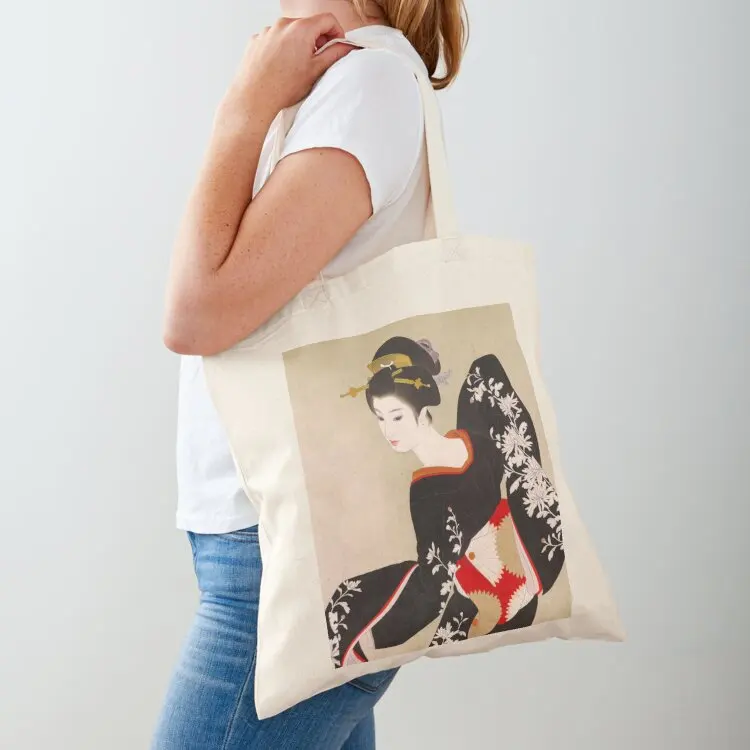 

Japanese Woman in Black Kimono Tote Bag tote bag custom custom tote bag female Canvas