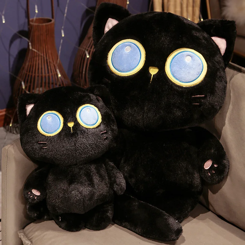 

Blue Eyes Black Cat Pillow Long Tail Cartoon Animal Bolster Plushie Kitten Doll Decoration Sleeping Companion Birthday Gift