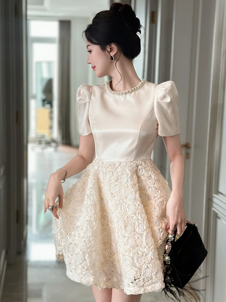 Vestido de princesa para graduación a la moda para mujer, elegante, dulce, diamantes, perlas, flores, lentejuelas, vestido de baile, fiesta de cumpleaños, banquete