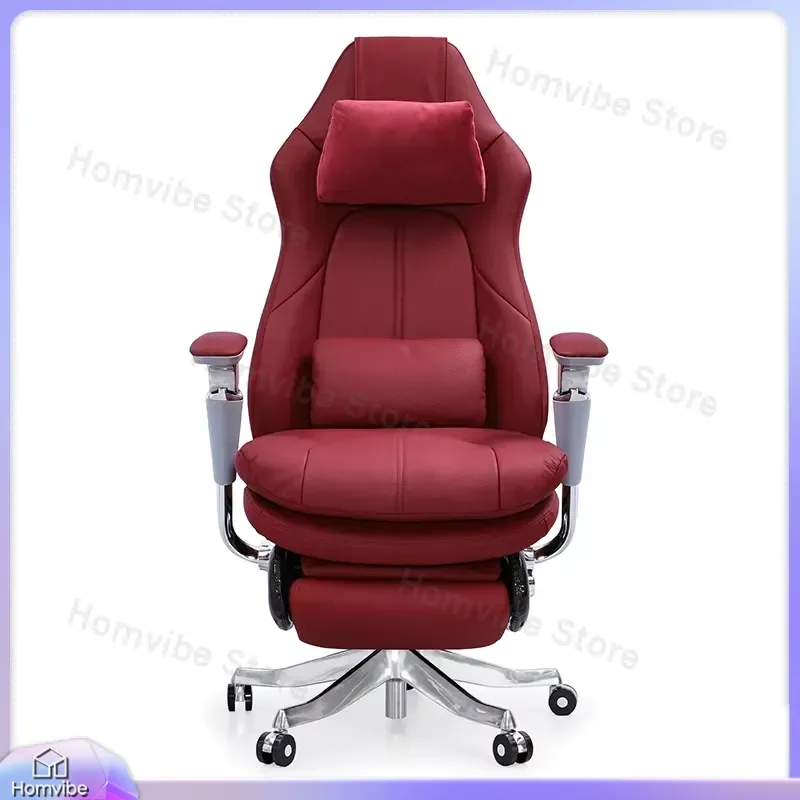 Ergonomic Gaming Chair with Electric Lift Height Adjustment Tilt Recline Function Premium Full Grain Cowhide Leather Strong