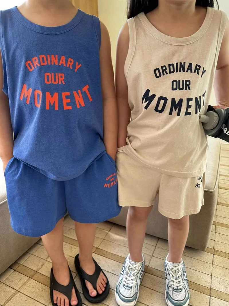 

2025 Summer New Children Sleeveless Clothes Set Girls Letter Print Sports Clothing Kids Suit Casual Vest Shorts Toddler Outfits