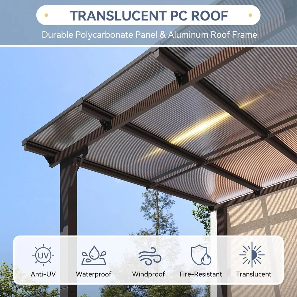 

10' X 20' Lean-to Hardtop Metal Gazebo Pergola - Polycarbonate Roof Heavy Duty Wall Mounted Awnings Custom Outdoor Shelter