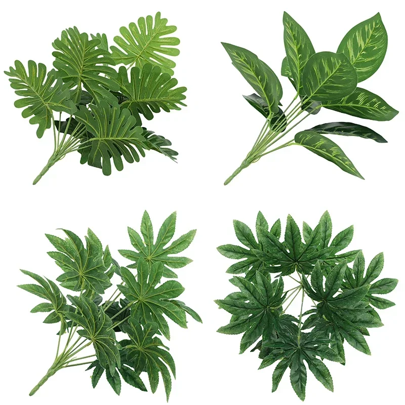 12 Head Artificial Turtle Leaf Green Tree Branch Plants Indoor Living Room Decoration Simulation Plant Potted Household Ornament