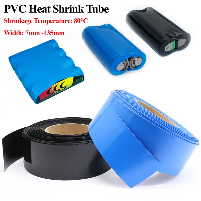 2/5/10/20M PVC Heat Shrink Shrinkable Tube 18650 Pack Battery Wrap Width 7mm~135mm Insulated Film Wrap Lithium Case Cable Sleeve