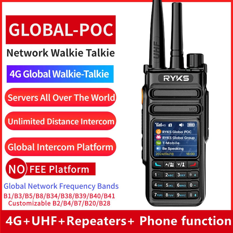 Global-Intercom 4G PoC and UHF Internet Two-Way Radio Sim Card walkie talkie long range 5000km pair (no fee) Intercom platform