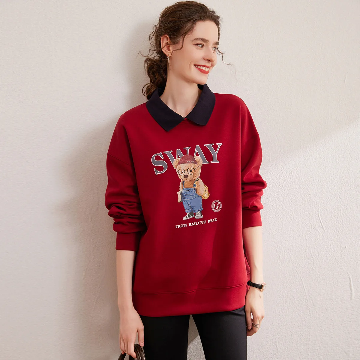 LOUIS YAO New Chic Off Shoulder Sleeve Sweatshirts 2025 Autumn Contrast Colours Collar Micro Elastic Long Sleeve Women's Hoodie 