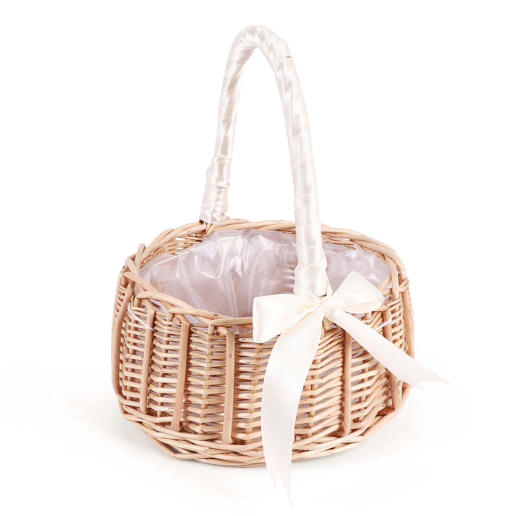 Woven Flower Basket Rattan Storage Basket Flower Girl Hand Basket Handmade Flower Basket with Bow, S
