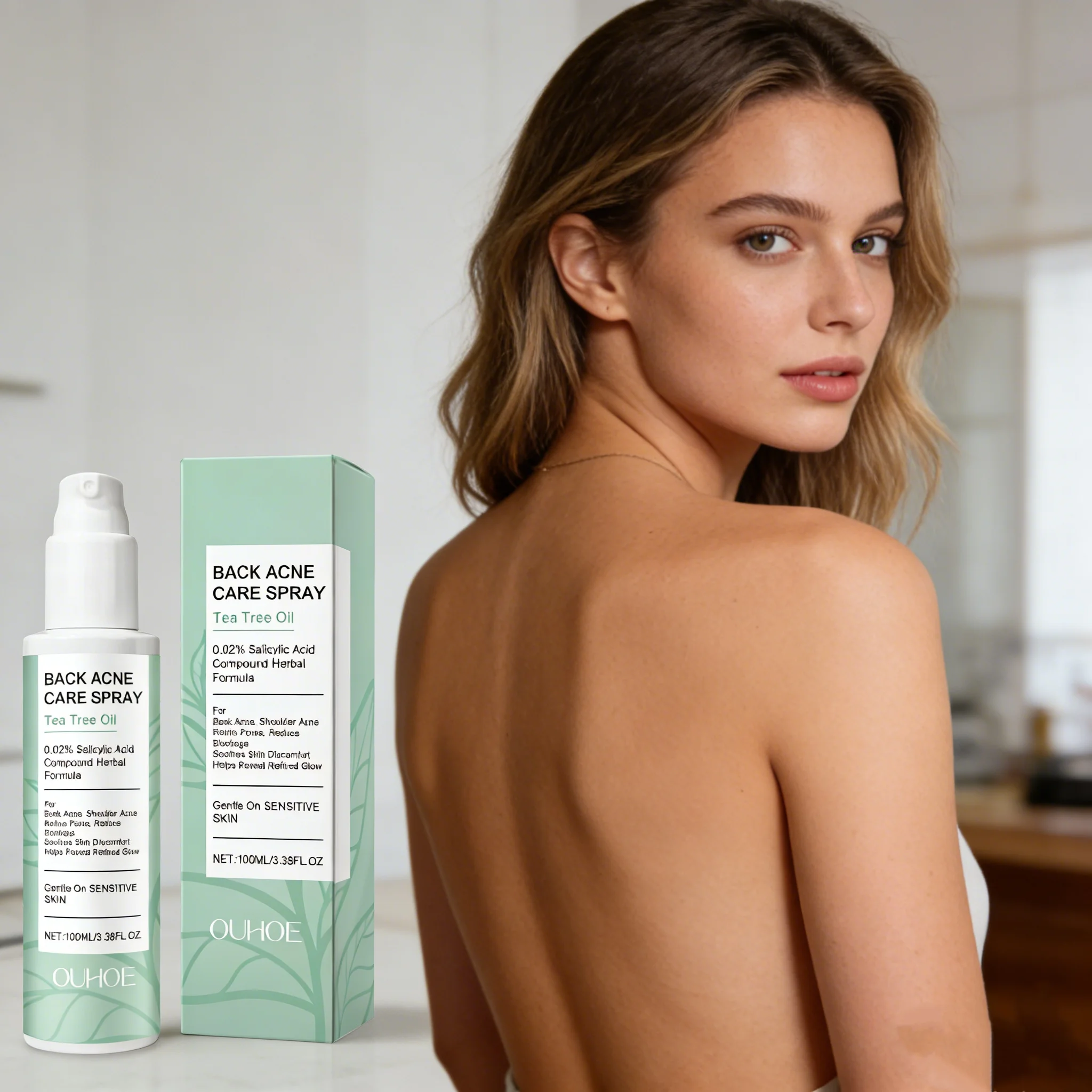 Salicylic Acid Back Acne Spray Natural Tea Tree Oil Clean Shrink Pores Oil Control Repair Acne Mark Removal Body Skincare Spray