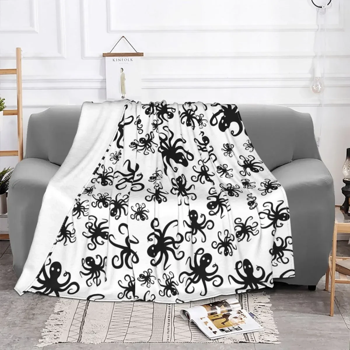 Octopus Sea Animal Blanket Coral Fleece Plush All Season Multifunction Warm Throw Blankets for Bed Office Rug Piece