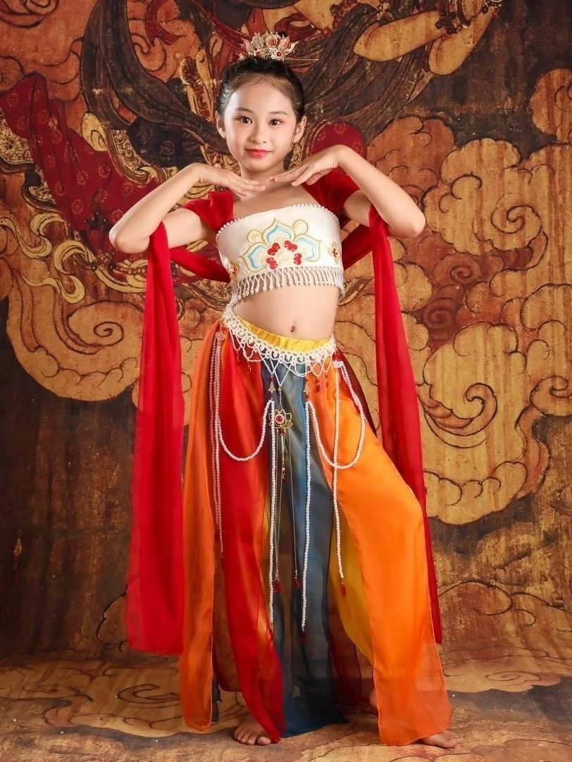 Chinese Hanfu Dress Girls Ethnic Dunhuang Flying Dance Dress Children Adult Carnival Fairy Cosplay Costume Ancient Hanfu Dress