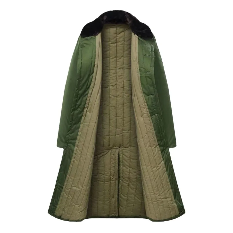 Wintermantel für Herren, Trenchcoats, Militärmantel, winddicht, langer Baumwollmantel, kältebeständig, mit Fleece gefüttert, verdickte militärgrüne Baumwolle