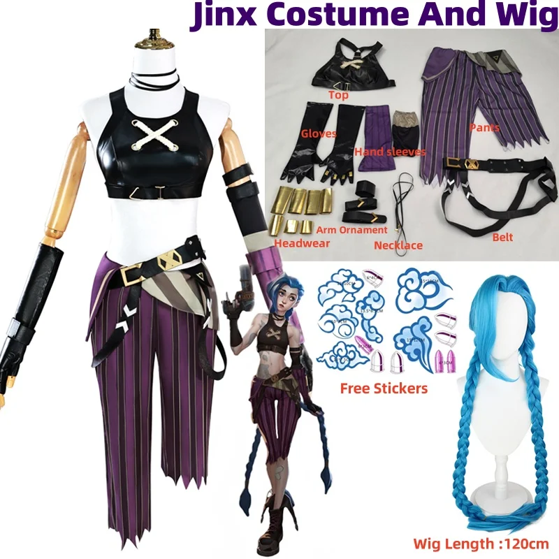 Arcane Seizoen 2 League of Legends LOL Arcane Jinx Halloween Cosplay Kostuum Loli Outfit Halloween Kerstcadeau Cos Conventie