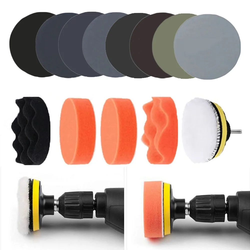 Car Polishing Sponge Waxing Pad For Auto Headlight Restoration Kit With Buffing Pad Sanding Disc Waxing Sponge Drill Adapter