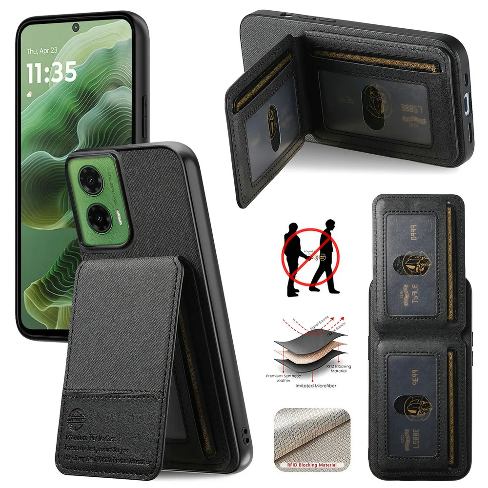 Skórzane etui na karty RFID do Motorola Moto G67 G57 G37 G17 G86 G06 G54 G24 G15 Power G56 G66Y G66J G05 G84 G04S G53 G77 Pokrowiec na tył — zdjęcie produktu 6