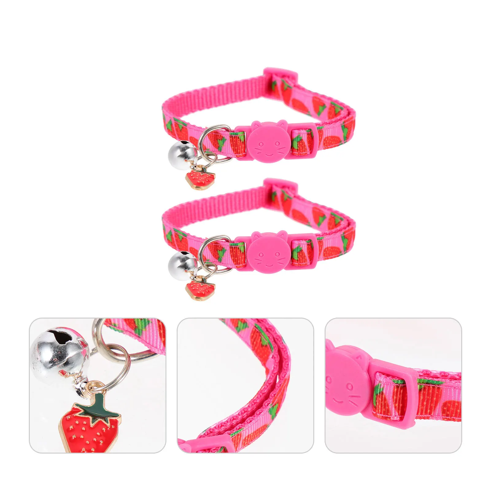

2Pcs Strawberry Printing Cat Collar Adjustable Lightweight Bell Pendant Decoration Pet Collar Party Ornament Cat Decoration