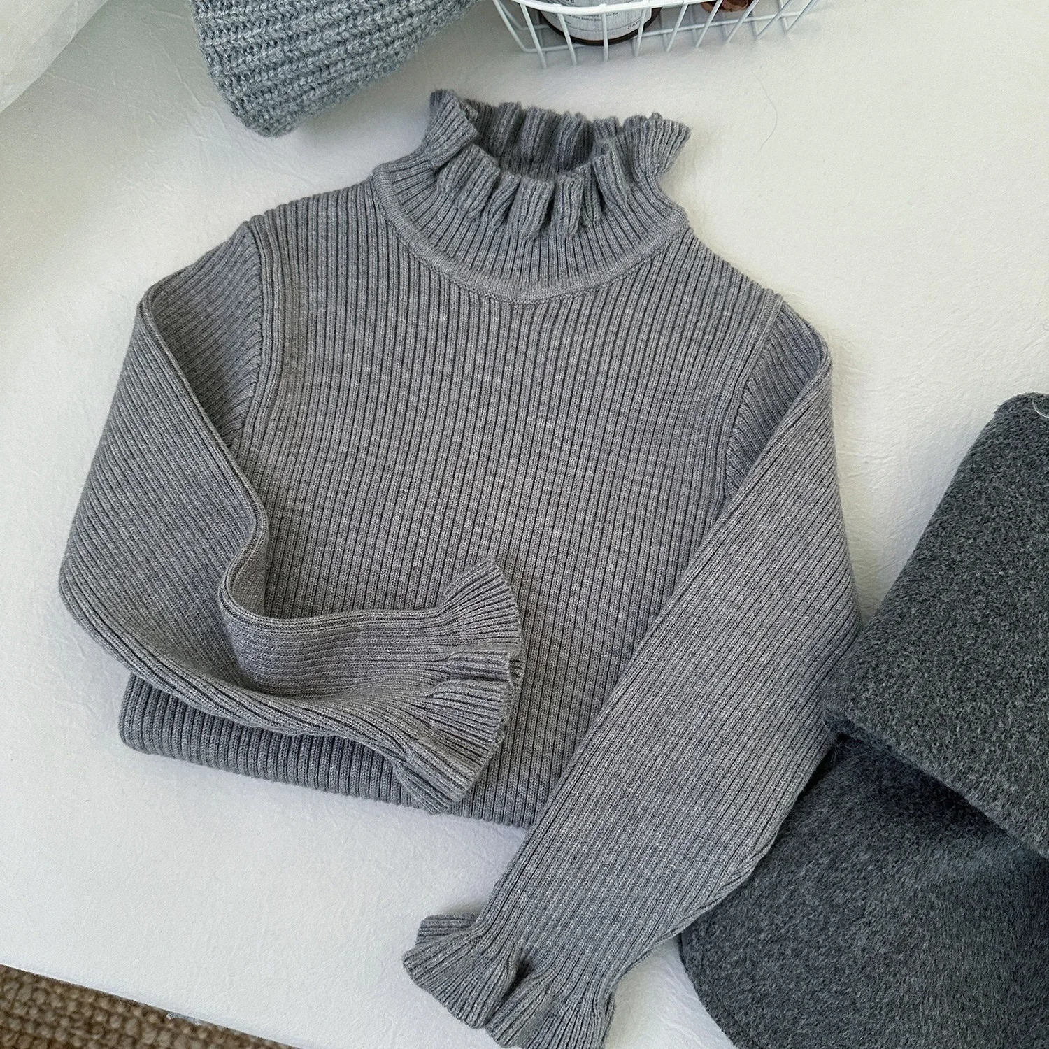 Girls Sweater Winter Girls Knit Sweater Solid Color Mock Neck Sweater Bottoming Shirt For Girls Warm Knitted Woolen Sweater