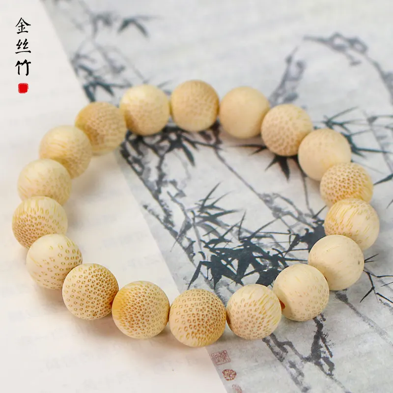 New Pure Natural Golden Bamboo Bracelet 11MM Fish Seed Pattern Single Circle Exquisite and Small Female Solid Bamboo Hand String