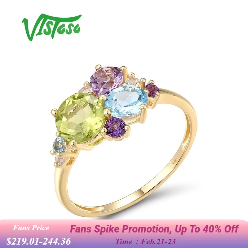 

VISTOSO Real 14K 585 Yellow Gold Ring For Women Sparkling Multi Gems Cluster Wedding Anniversary Delicate Gifts Fine Jewelry