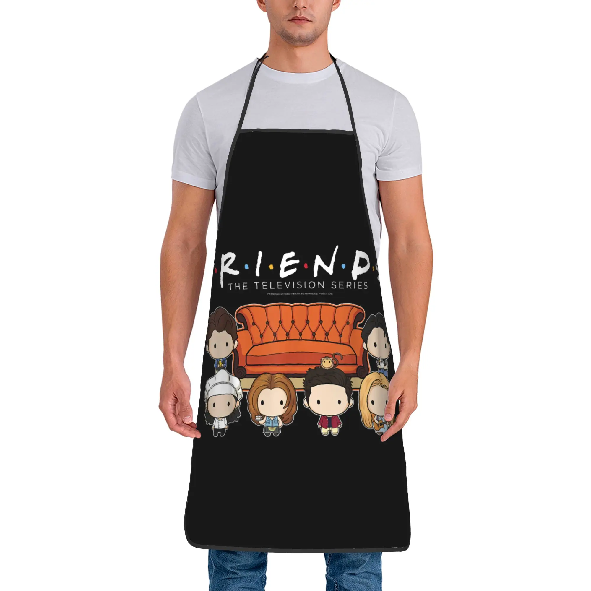 

Фартуки с персонажами из сериала «Друзья» в стиле чиби, водонепроницаемые, из полиэстера, для кафе и кухни, аксессуары для женщин и мужчин, для взрослых