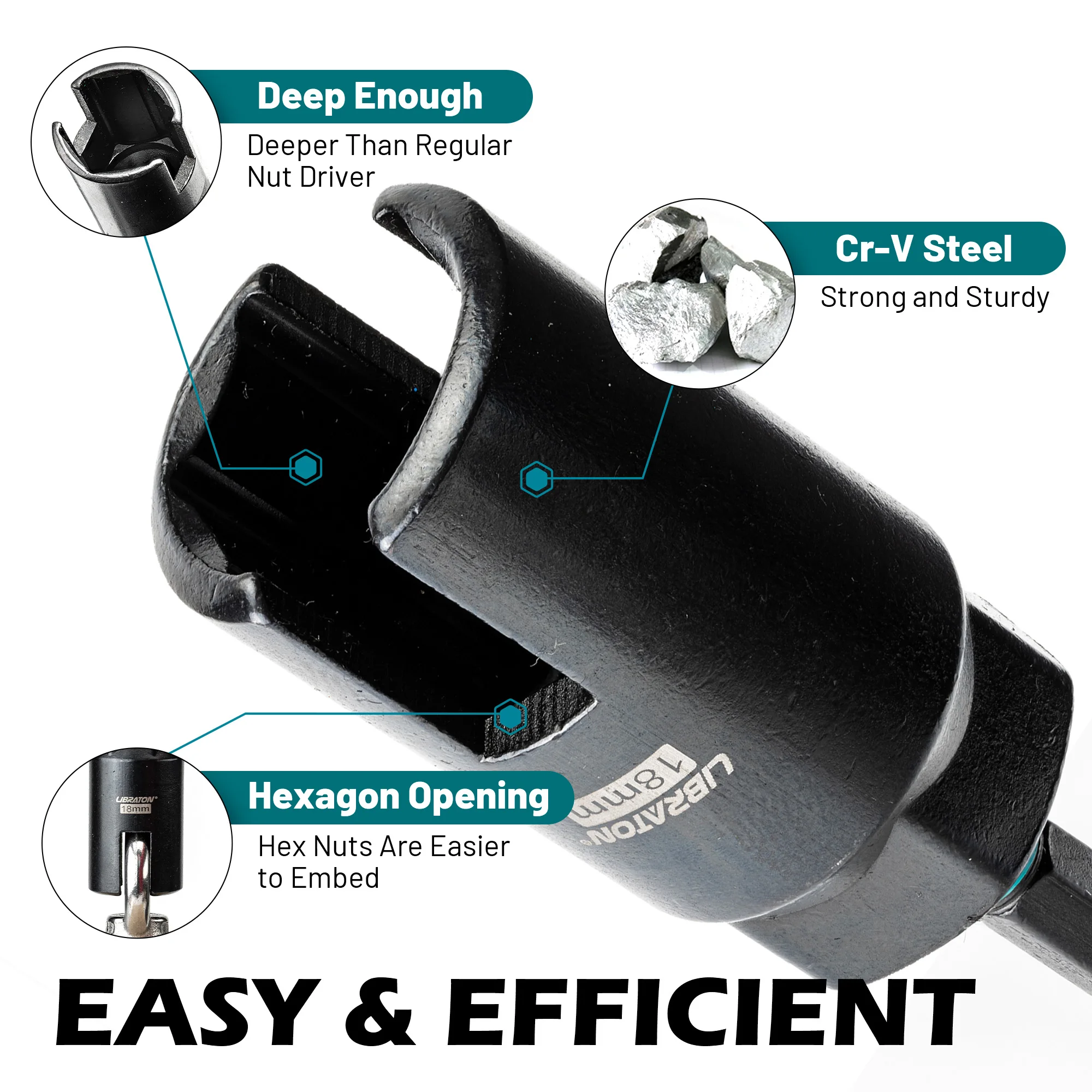 Libraton Wing Nut Driver 4PCS, Wing Nut Driver Bit, 1/4” Hex Shank Wing Nut Driver Set for Hook Bolt Installation, Wire Twisting