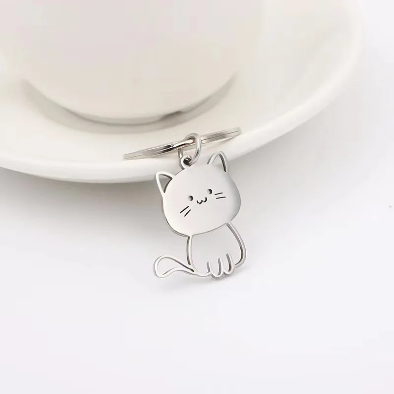 Novo Chaveiro de Gato Fofo para Homens e Mulheres, Suporte de Metal em Aço Inoxidável, Pingente, Presente de Dia dos Namorados, Joia para Casais, Versátil e Casual