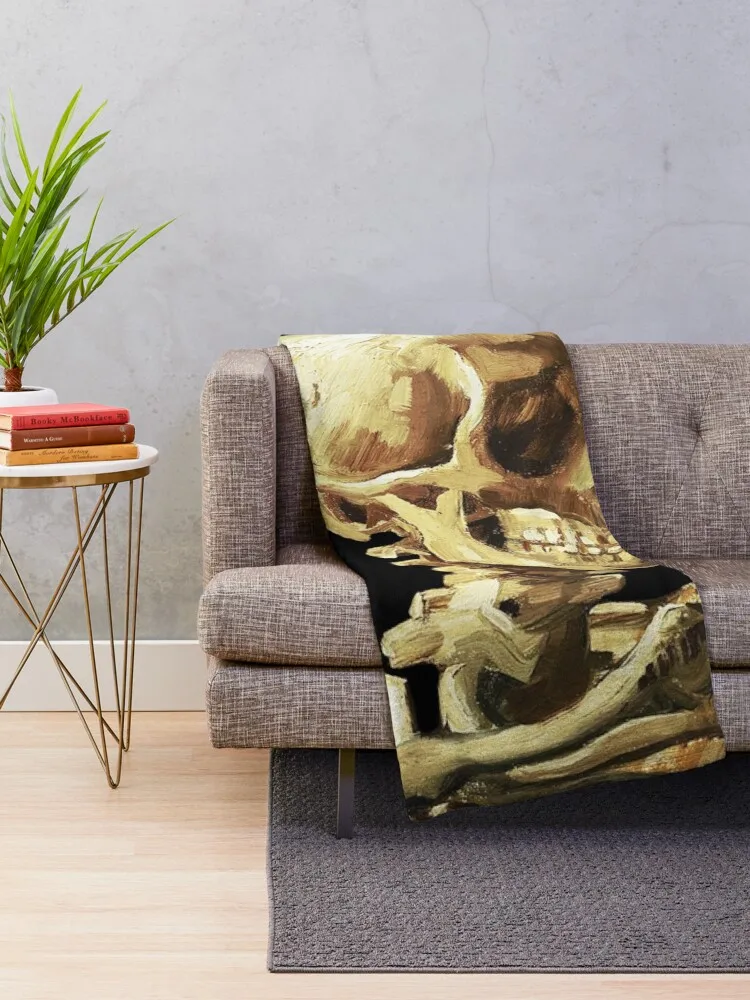 Vincent Van Gogh - Skull of a Skeleton with Burning Cigarette Throw Blanket Flannel Fabric Summer Sleeping Bag Blankets